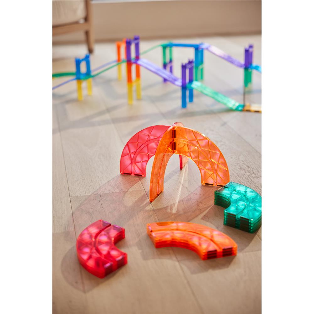 Cleverclixx Autobahn-Bausatz Erweiterungsset 15 Kurven Knallfarben, Rennstrecke, magnetische Bausteine