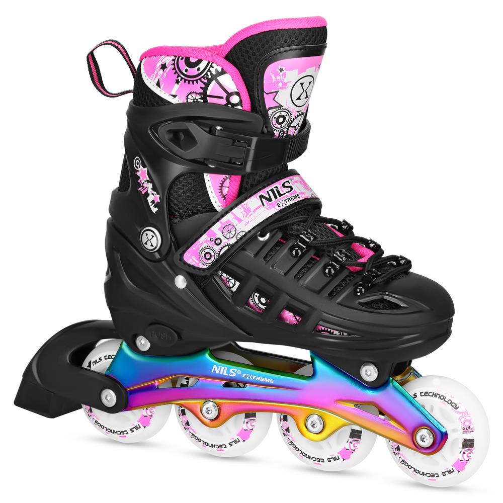 NILS EXTREME NH10905 4in1 LED Inliner Schlittschuhe Rollschuhe Gr. 35-38, Pink-Rainbow, verstellbar