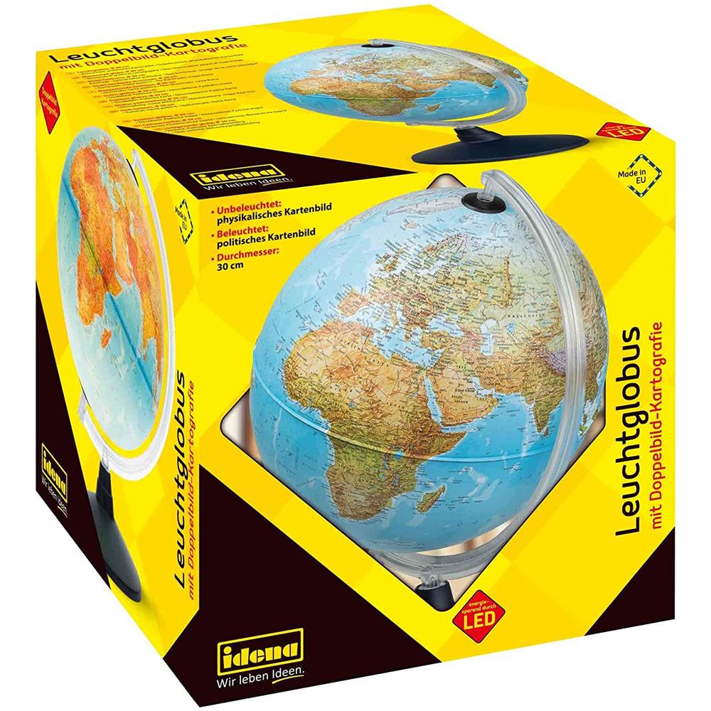 Idena LED-Leuchtglobus, 30 cm, physisches und politisches Kartenbild, beleuchtet