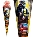 Roth Schultüte Feuerwehrmann, 85cm, eckig, Rot(h)-Spitze, Tüllverschluss