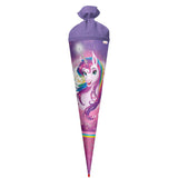 Roth Schultüte Einhornportrait, 70cm, rund, Rot(h)-Spitze, Filzverschluss, Glitter