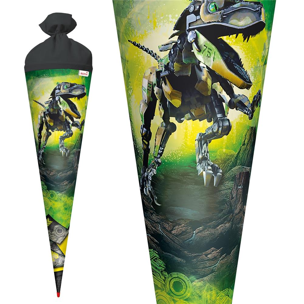 Roth Schultüte Dinosaurier Robo-Rex, 70cm, rund, Rot(h)-Spitze, Filzverschluss, Glanzfolie