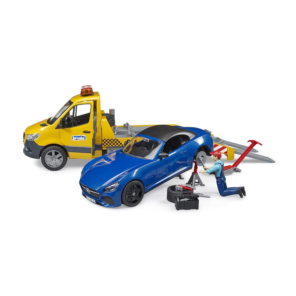 Bruder 02675 - MB Sprinter Autotransporter m. Light + Sound Modul und BRUDER Roadster