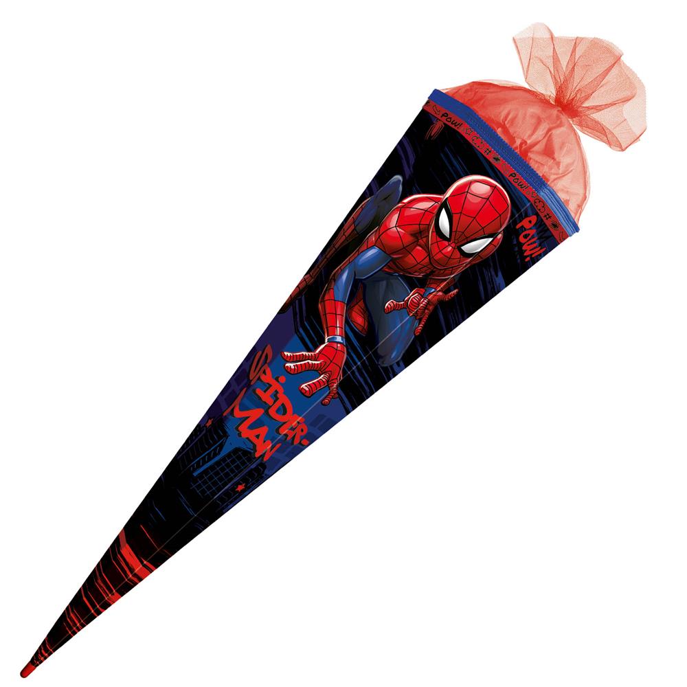 Roth Schultüte Marvel Spiderman, 85cm, eckig, mit Rot(h)-Spitze, rotem Tüll und Spezialborte