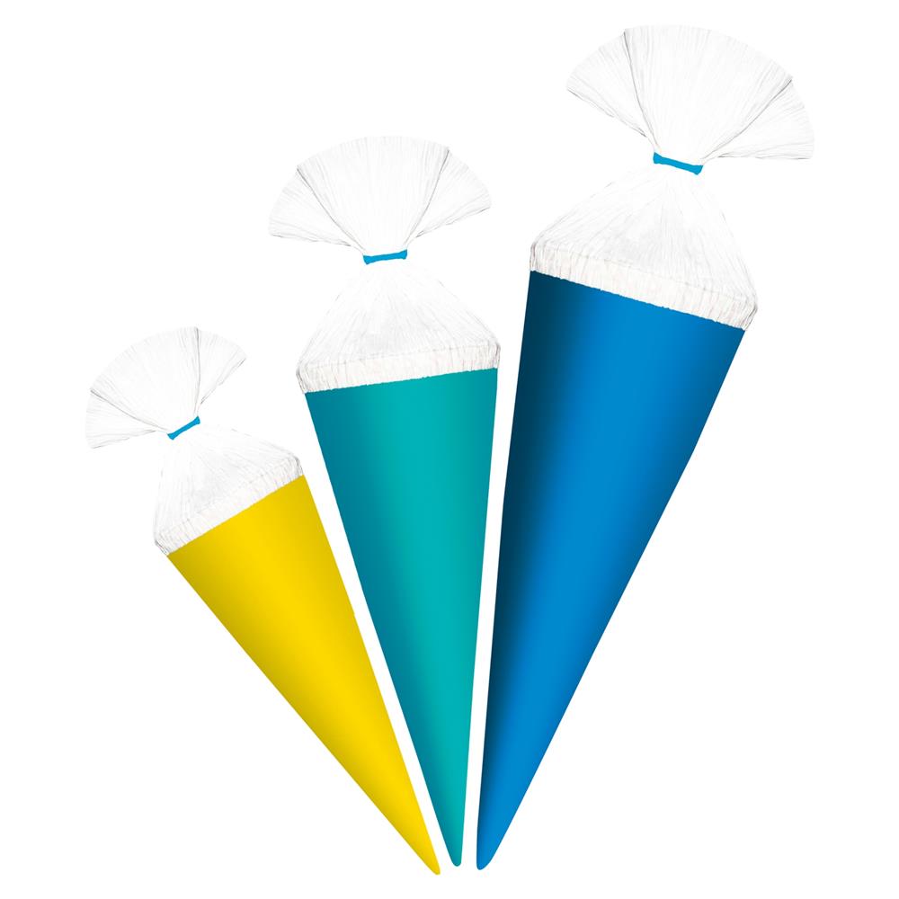 Roth Deko-Schultüten Set Uni Jungen, 10/12,5/15 cm – 3er Set Anhängetütchen