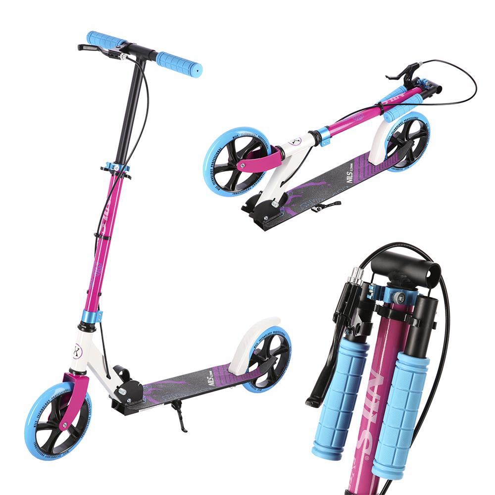 NILS EXTREME HM0107 City Scooter Weiß-Pink, Freizeitroller, ABEC-7, Handbremse, bis 100 kg