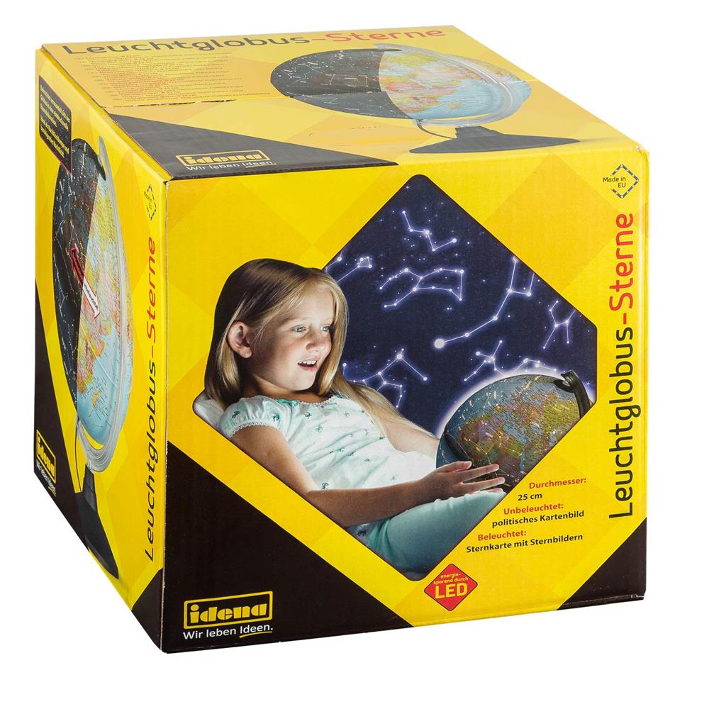 Idena LED-Leuchtglobus, 25 cm, mit Sternbildern und politisches Kartenbild, beleuchtet
