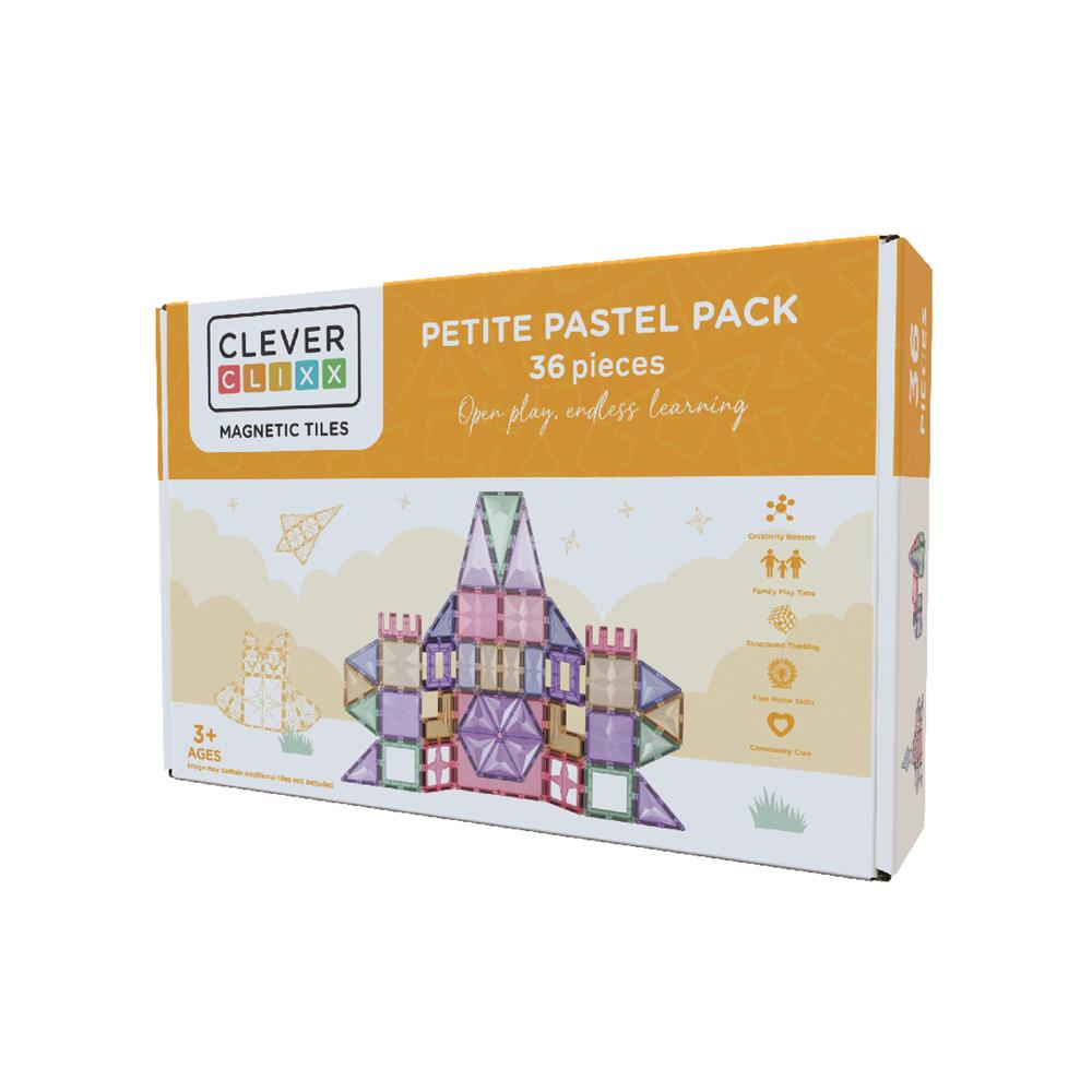 Cleverclixx Kompakt-Bausatz in Pastellfarben 36 Teile, kleines Erweiterungsset, Magnetspielzeug