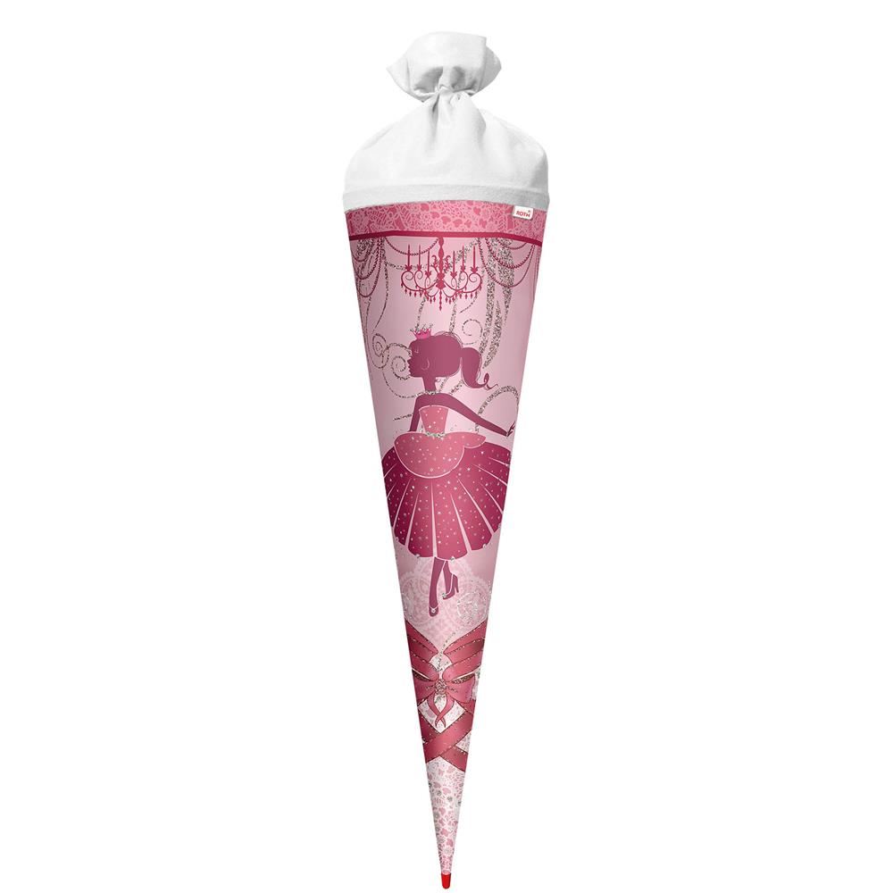 Roth Schultüte Ballerina mit Glitter, 70cm, rund, mit Rot(h)-Spitze und weißem Filzverschluss