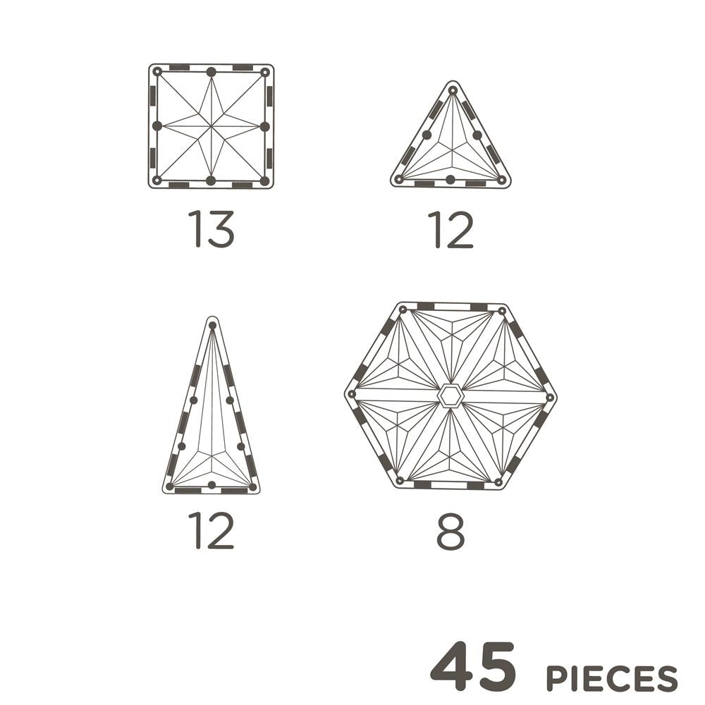 Cleverclixx Geometrie-Bausatz in Pastellfarben 45 Teile, geometrische Bausteine, Magnetspielzeug