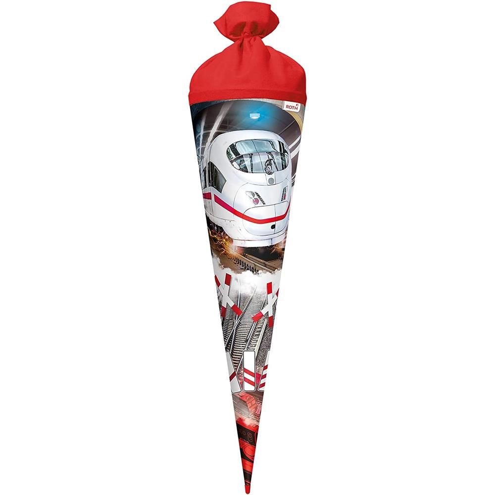 Roth Schultüte Schnellzug, 70cm, rund, Rot(h)-Spitze, Filzverschluss