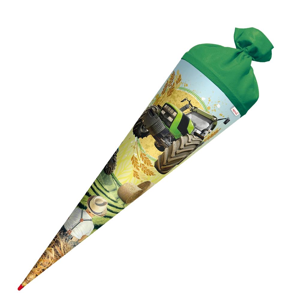 Roth Schultüte Traktor, 70cm, rund, Rot(h)-Spitze, Filzverschluss