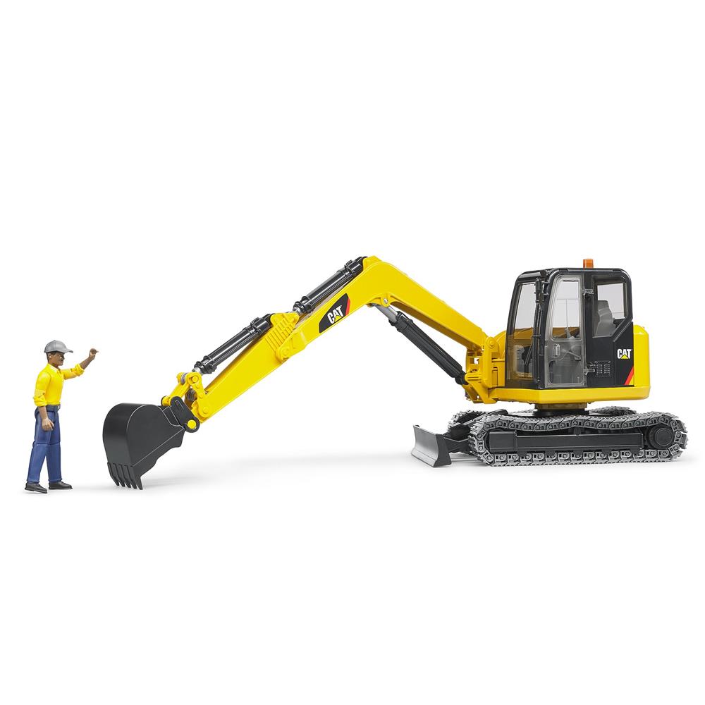 Bruder 02466 - Cat Minibagger mit Bauarbeiter, 1:16