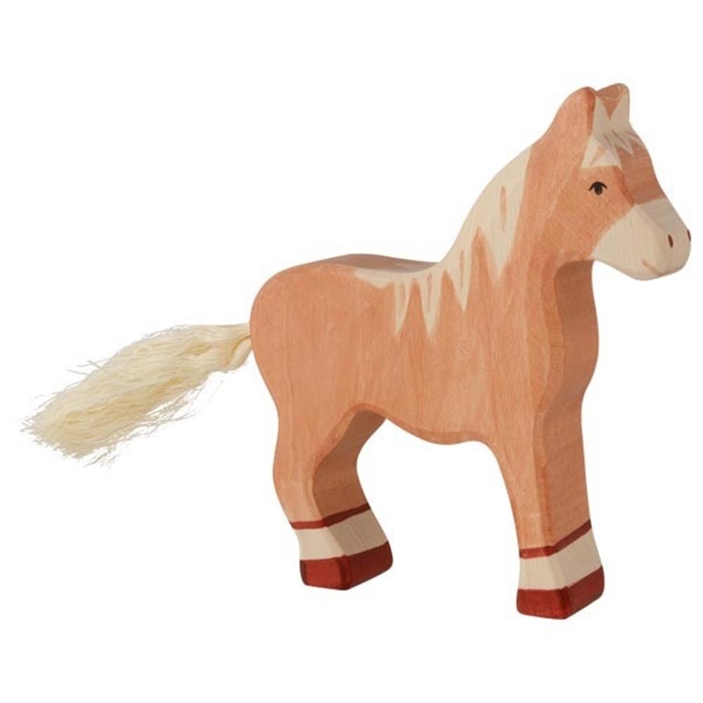 Holztiger Holzfigur - Pferd, stehend, hellbraun, Tierfigur
