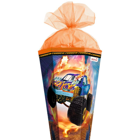 Roth Schultüte Monstertruck Fire, 85cm, eckig, Rot(h)-Spitze, Tüllverschluss