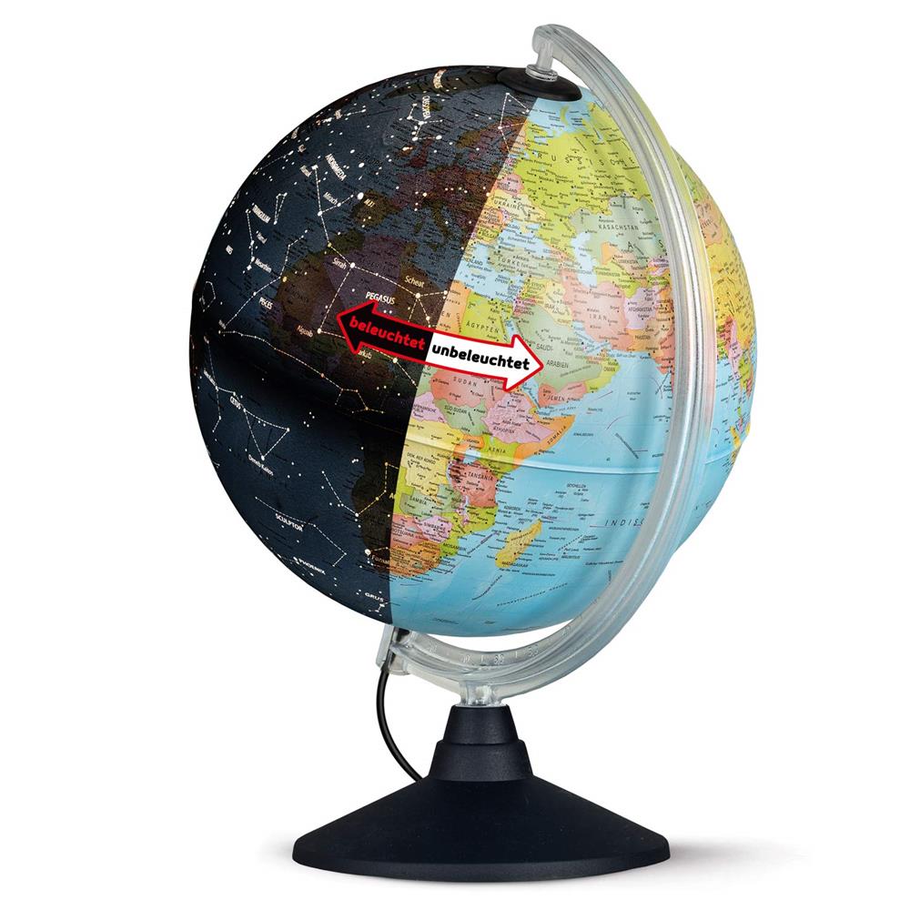 Idena LED-Leuchtglobus, 25 cm, mit Sternbildern und politisches Kartenbild, beleuchtet