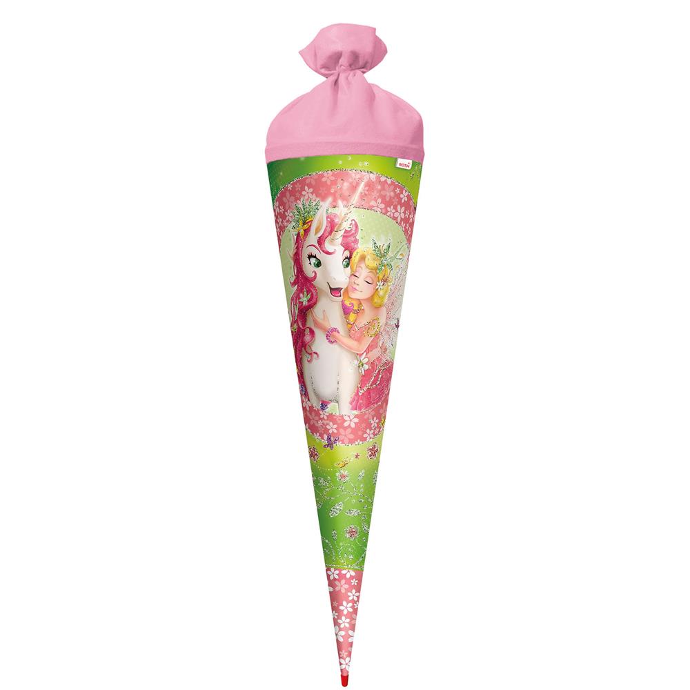 Roth Schultüte Einhornglück mit Glittereffekt, 70cm, rund, mit Rot(h)-Spitze und rosafarbigem Filz