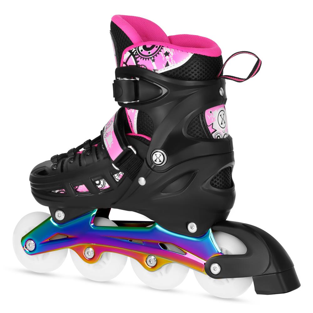 NILS EXTREME NH10905 4in1 LED Inliner Schlittschuhe Rollschuhe Gr. 35-38, Pink-Rainbow, verstellbar