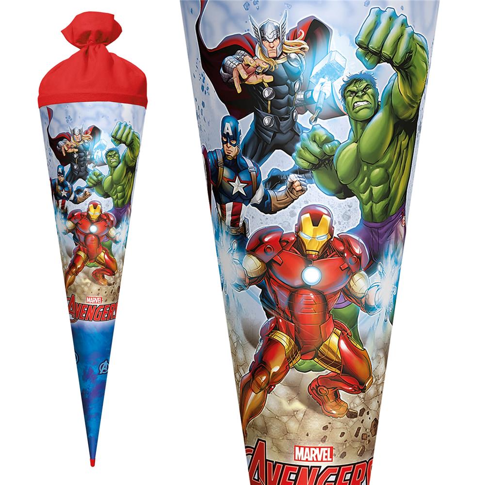 Roth Schultüte Marvel Avengers, 70cm, rund, mit Rot(h)-Spitze und rotem Filzverschluss
