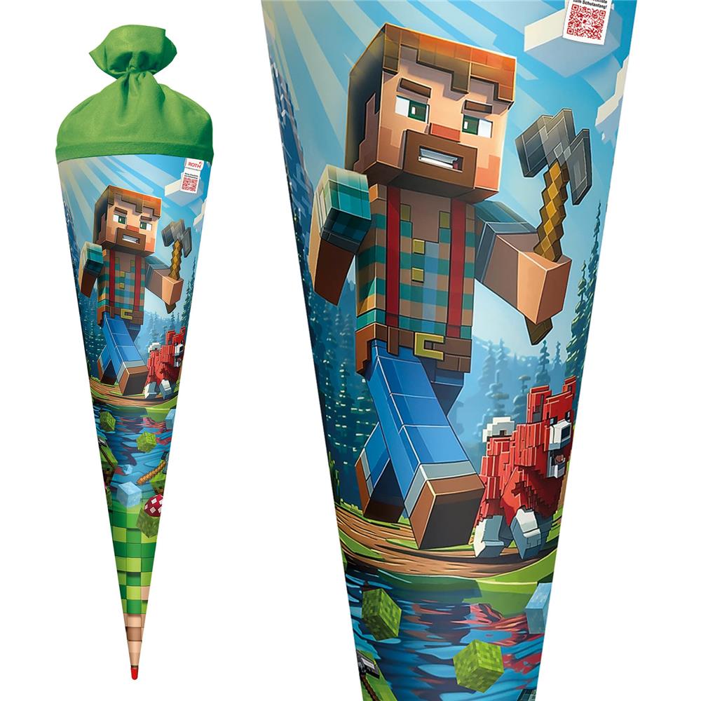 Roth Schultüte Block Game, 70cm, rund, Rot(h)-Spitze, Filzverschluss