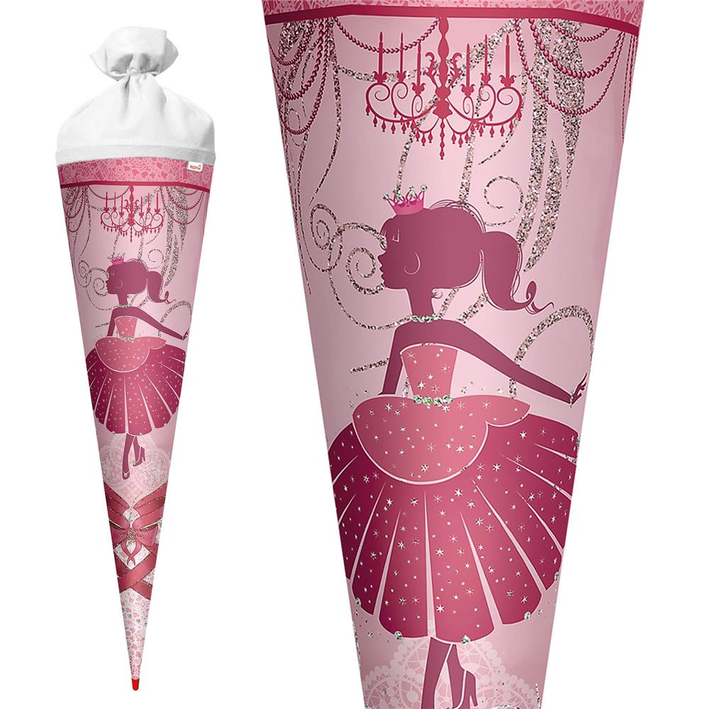 Roth Schultüte Ballerina mit Glitter, 70cm, rund, mit Rot(h)-Spitze und weißem Filzverschluss