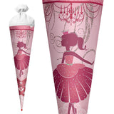 Roth Schultüte Ballerina mit Glitter, 70cm, rund, mit Rot(h)-Spitze und weißem Filzverschluss