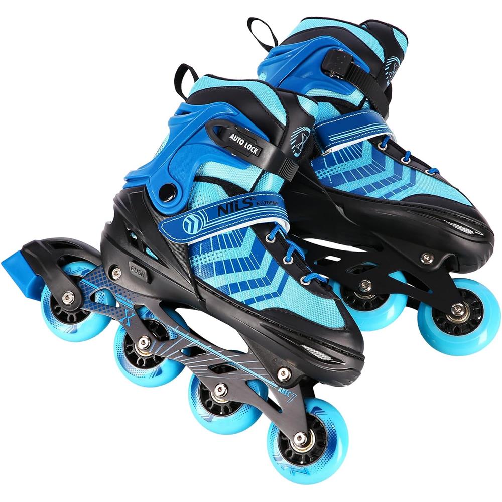 NILS EXTREME NH18192A 4in1 Inliner Schlittschuhe Rollschuhe Gr. 34-38, Schwarz-Blau, verstellbar