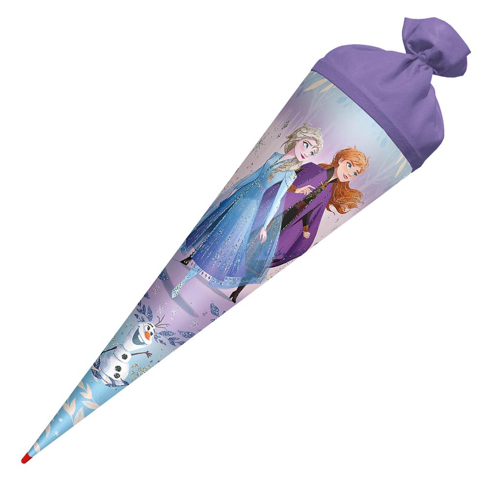 Roth Schultüte Disney Frozen mit Glitter, 70cm, rund, mit Rot(h)-Spitze und lilafarbigem Filz