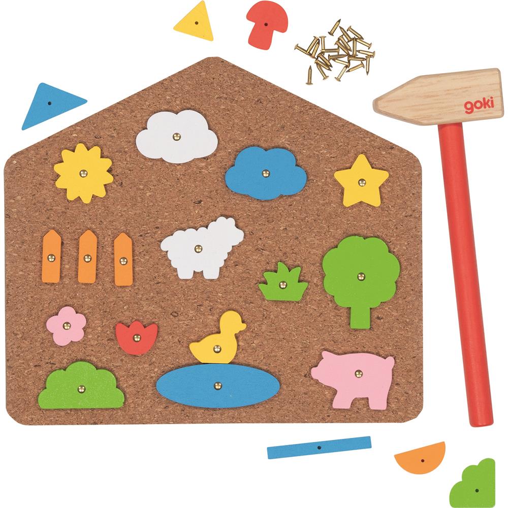 goki Hammerspiel Haus – Holzspielzeug 52-teilig mit Nägeln, für Kinder ab 3 Jahren