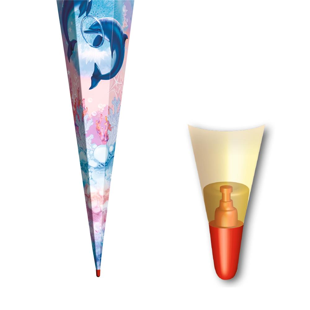 Roth Schultüte Delfine, 85cm, eckig, Rot(h)-Spitze, Tüllverschluss