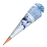 Roth Schultüte Lieblingsstück Delfin Duo, 70cm, rund, mit Rot(h)-Spitze und blauem Stoffverschluss
