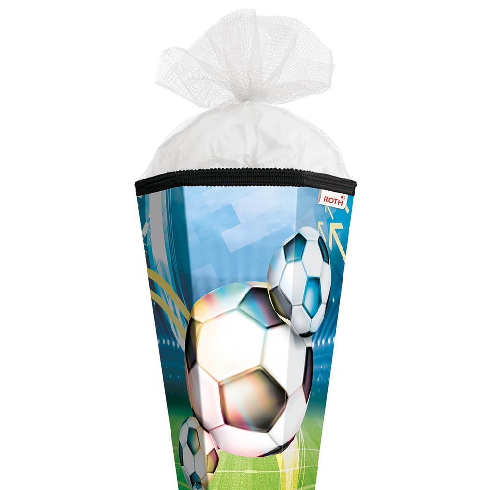 Roth Extra große XXL Schultüte Fußball, 100cm, eckig, Rot(h)-Spitze, Tüllverschluss