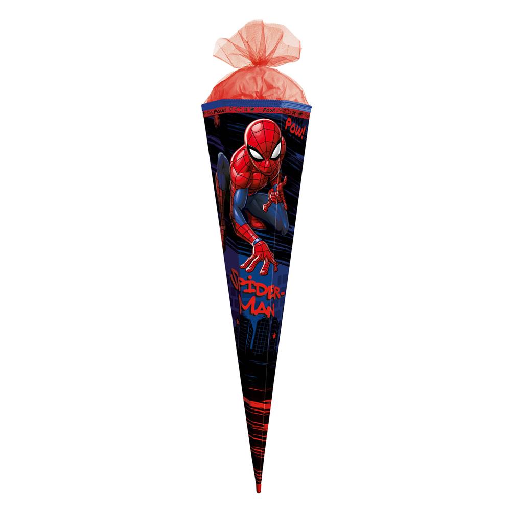 Roth Schultüte Marvel Spiderman, 85cm, eckig, mit Rot(h)-Spitze, rotem Tüll und Spezialborte