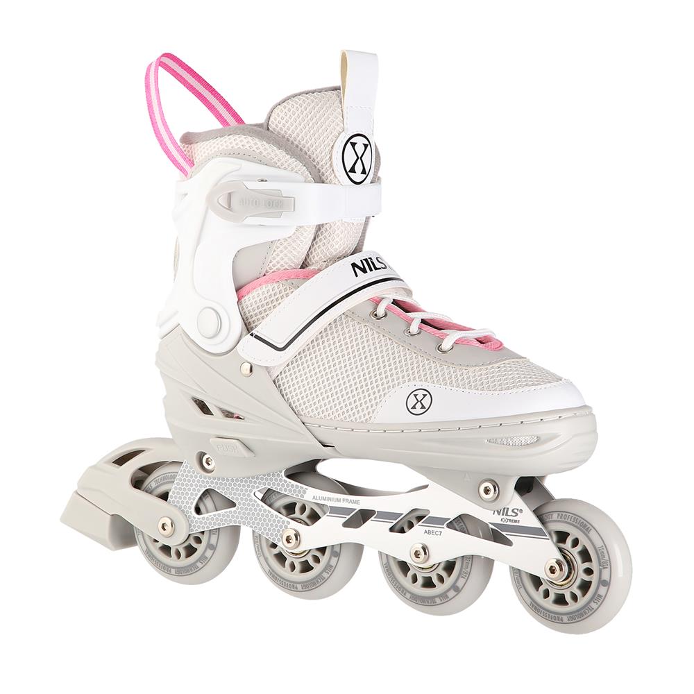 NILS EXTREME NH18188A 2in1 Inliner Schlittschuhe Kinder Gr. 34-38, Grau-Rosa, verstellbar