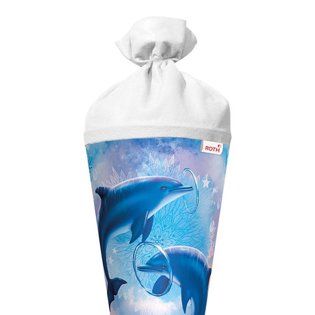 Roth Schultüte Delfine, 70cm, rund, Rot(h)-Spitze, Filzverschluss