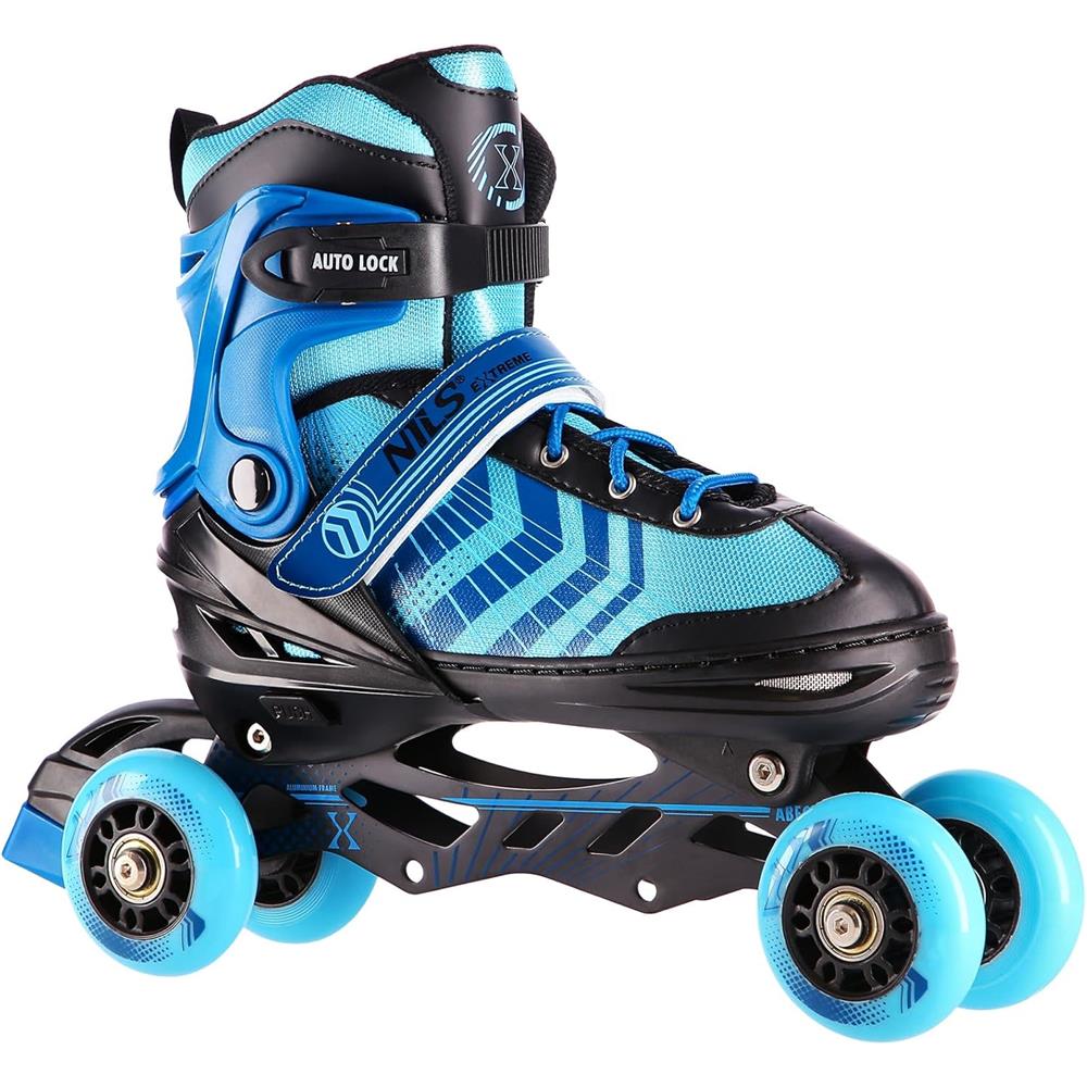 NILS EXTREME NH18192A 4in1 Inliner Schlittschuhe Rollschuhe Gr. 29-33, Schwarz-Blau, verstellbar