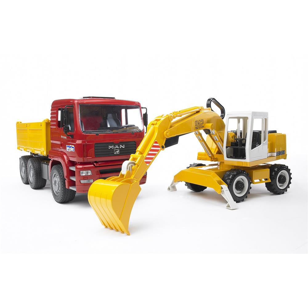 Bruder 02751 - MAN TGA Kipp-LKW mit Liebherr Schaufelbagger, 1:16
