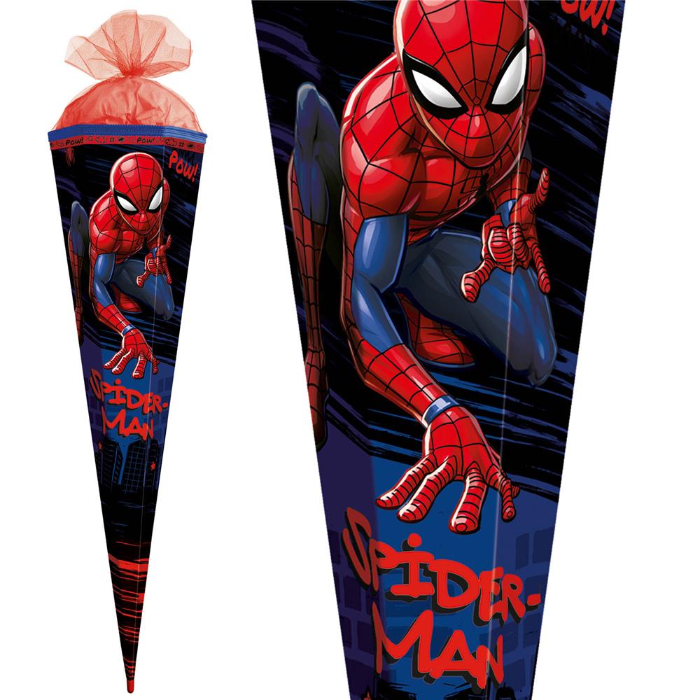 Roth Schultüte Marvel Spiderman, 85cm, eckig, mit Rot(h)-Spitze, rotem Tüll und Spezialborte