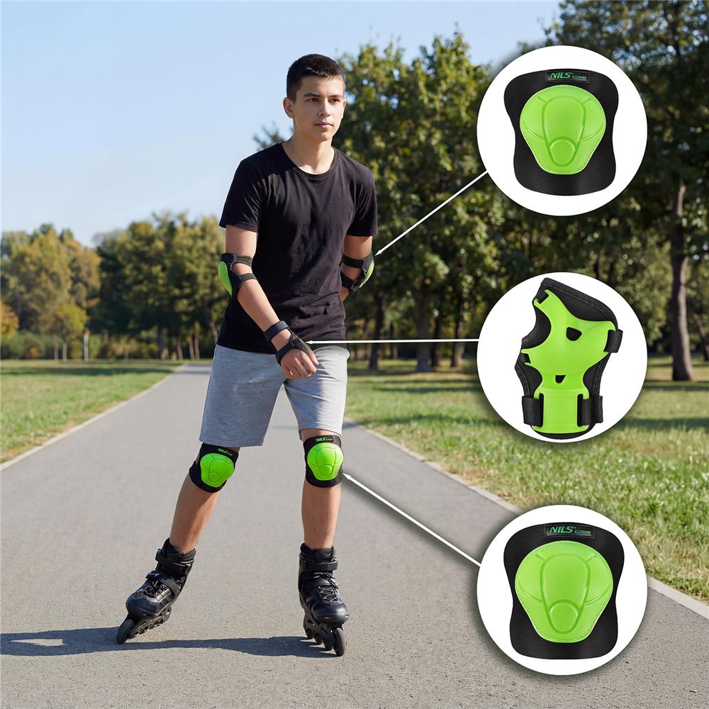NILS EXTREME H210 Schoner-Set, Schwarz-Grün, M - Protektoren Handgelenk Ellenbogen Knie