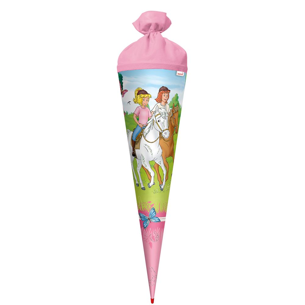 Roth Schultüte Bibi und Tina - Pferdefreunde, 70cm, rund, Rot(h)-Spitze, Filzverschluss, Glitter