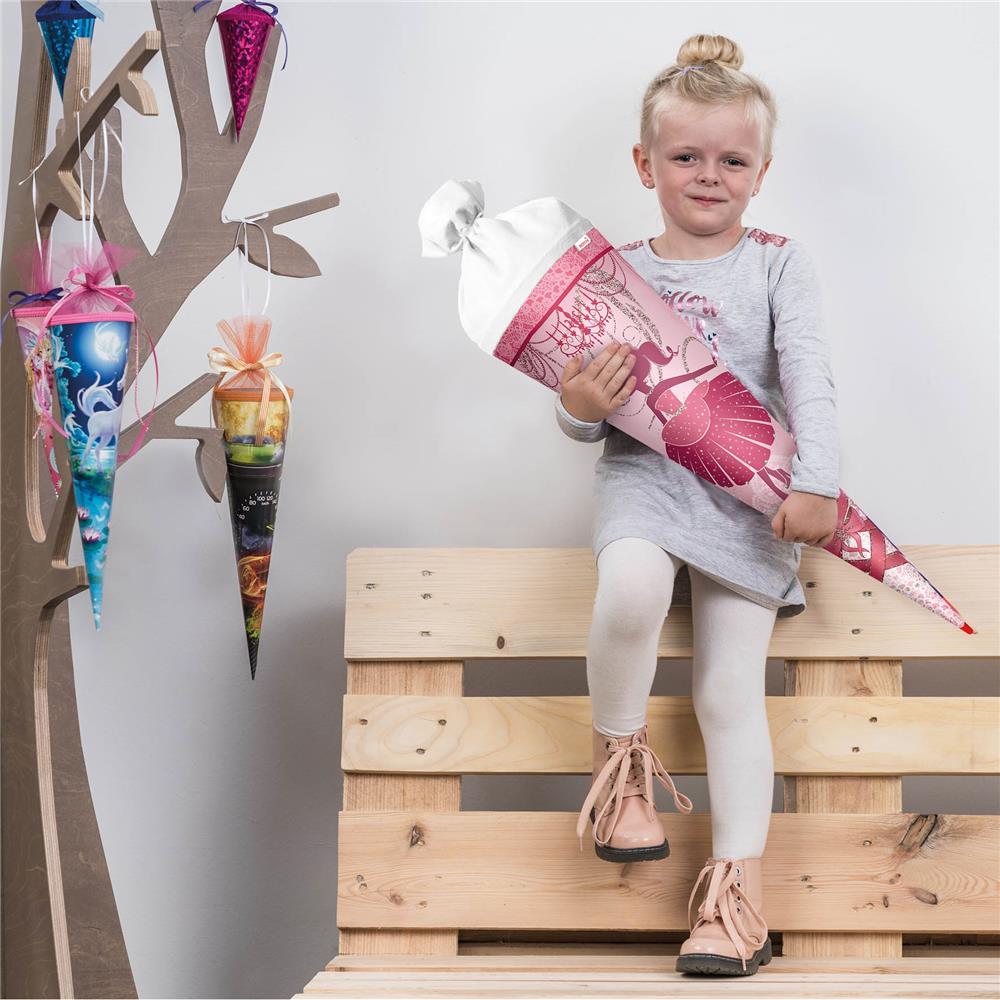 Roth Schultüte Ballerina mit Glitter, 70cm, rund, mit Rot(h)-Spitze und weißem Filzverschluss