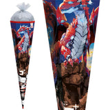 Roth Schultüte Robo Drache, 85cm, eckig, Rot(h)-Spitze, Tüllverschluss (Silbertüll), Folieneffekt