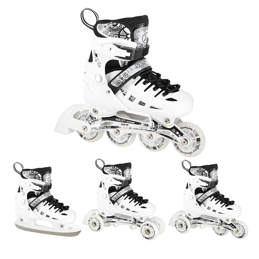NILS EXTREME NH10905 4in1 LED Inliner Schlittschuhe Rollschuhe Gr. 35-38, Weiß, verstellbar