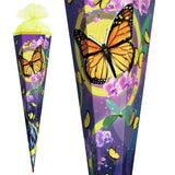 Roth Schultüte Schmetterling, 85cm, eckig, mit Rot(h)-Spitze und gelben Tüllverschluss