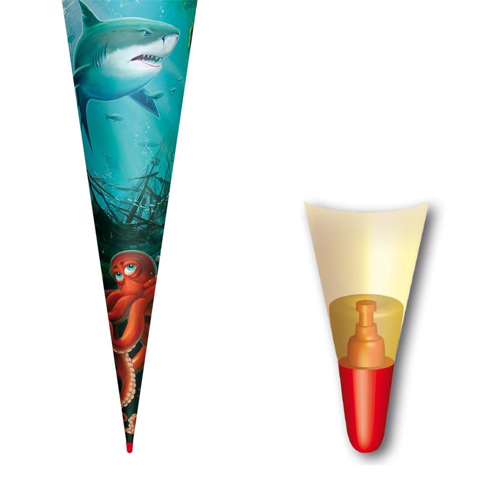 Roth Schultüte Hai mit Krake, 70cm, rund, Rot(h)-Spitze, Filzverschluss