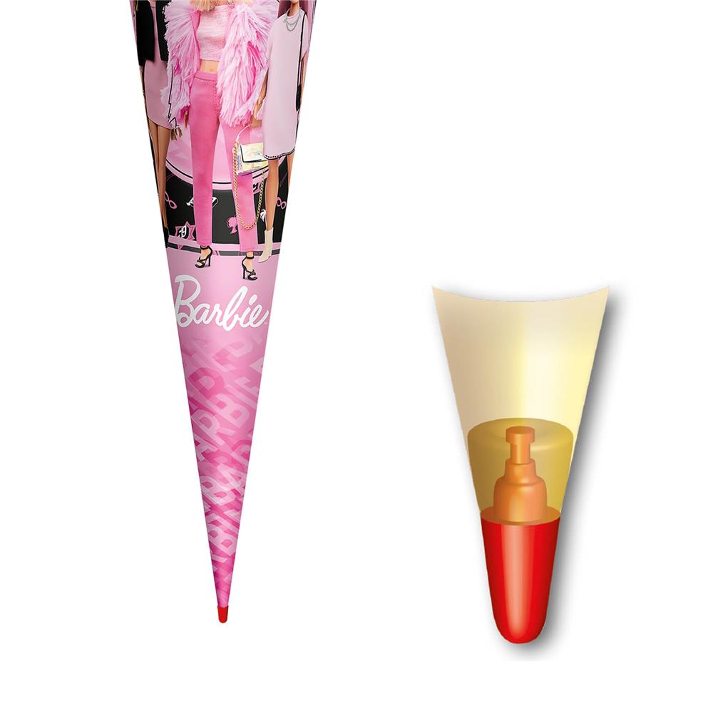 Roth Schultüte Barbie, 70cm, rund, mit Rot(h)-Spitze und rosafarbenem Filzverschluss