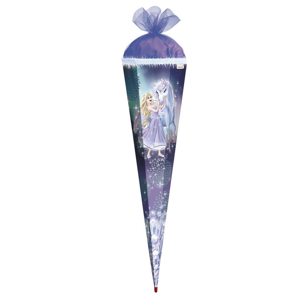 Roth Schultüte Königin im Eis, 85cm, eckig, Rot(h)-Spitze, Tüllverschluss, Glitter, Glitzerborte