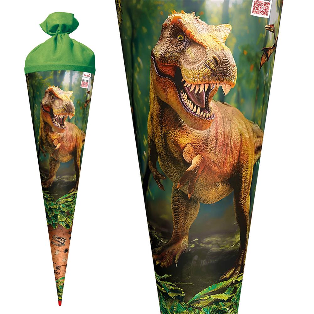Roth Schultüte Dinosaurier T-Rex Welt, 70cm, rund, Rot(h)-Spitze, Filzverschluss