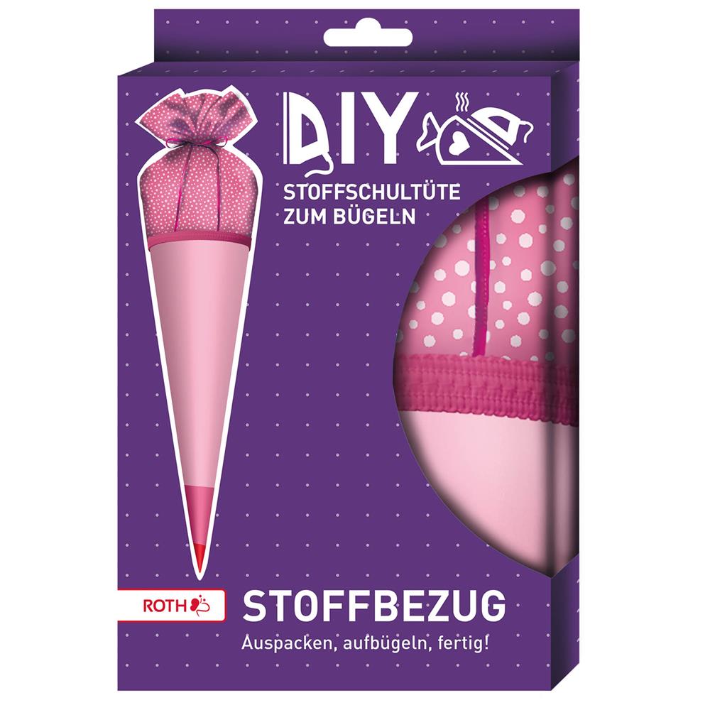 Roth Schultüte Stoffbezug mit Satinschleife in Rosa, 70cm, rund, zum Aufbügeln