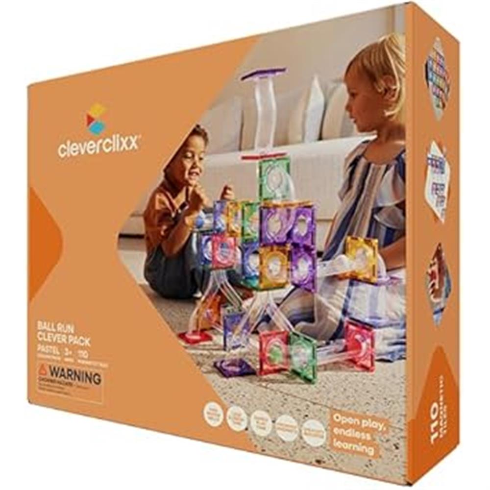 Cleverclixx Kugelbahn-Bausatz Clever in Pastellfarben 110 Teile, Murmelbahn, Magnetfliesen, Magnetbausteine